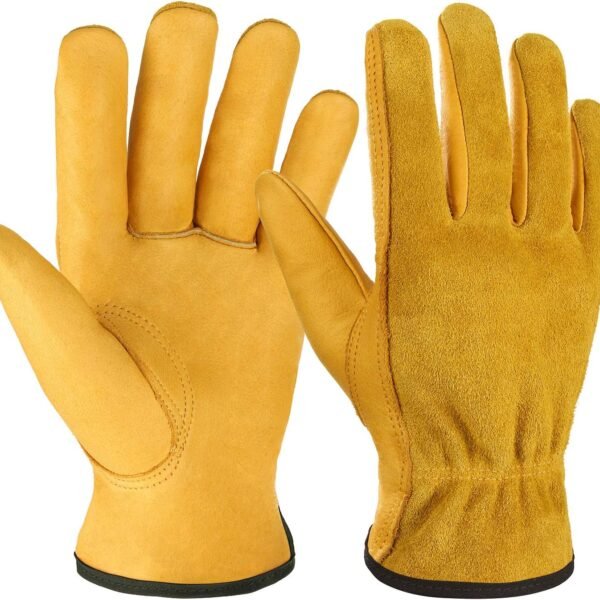 Leather Work Gloves, Gardening Gloves, Flex Grip, EN388, 1 Pair, M | Flexible Grip, Keystone Thumb, Elastic Wrist, Breathable Unlined Comfort for Yard Work, Firewood, Landscaping and Farm Tasks