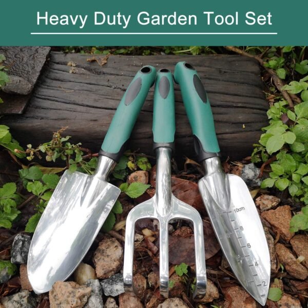 Alternative view of Garden Tools Set, 3 Piece Heavy Duty Gardening Tools Cast Aluminum with Soft Rubberized Non-Slip Handle, Durable Garden Hand Tools Garden Gifts for Men Women