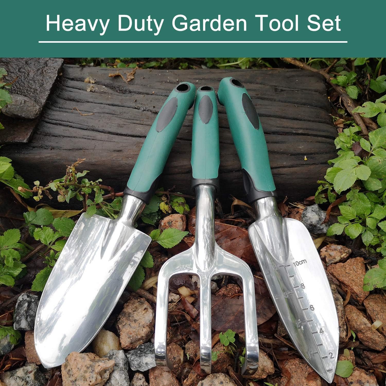 Garden Tools Set, 3 Piece Heavy Duty Gardening Tools Cast Aluminum with Soft Rubberized Non-Slip Handle, Durable Garden Hand Tools Garden Gifts for Men Women - Image 2