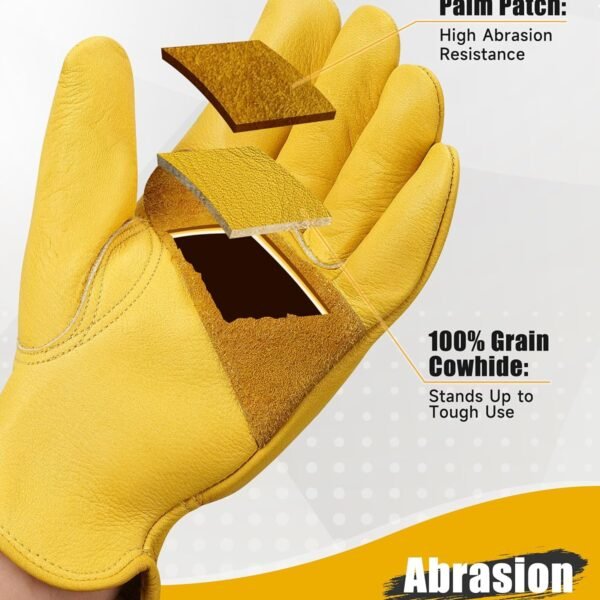 Alternative view of Cowhide Leather Gardening Work Gloves for Men 1/3/6/12 Pairs | Reinforced Durable Gloves, Puncture & Cut Resistant, Ideal for Construction, Chainsaw, Farm, Welding, Men & Women