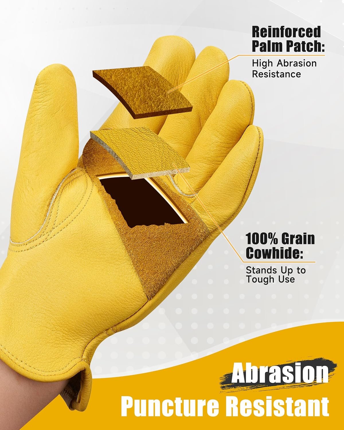 Cowhide Leather Gardening Work Gloves for Men 1/3/6/12 Pairs | Reinforced Durable Gloves, Puncture & Cut Resistant, Ideal for Construction, Chainsaw, Farm, Welding, Men & Women - Image 2