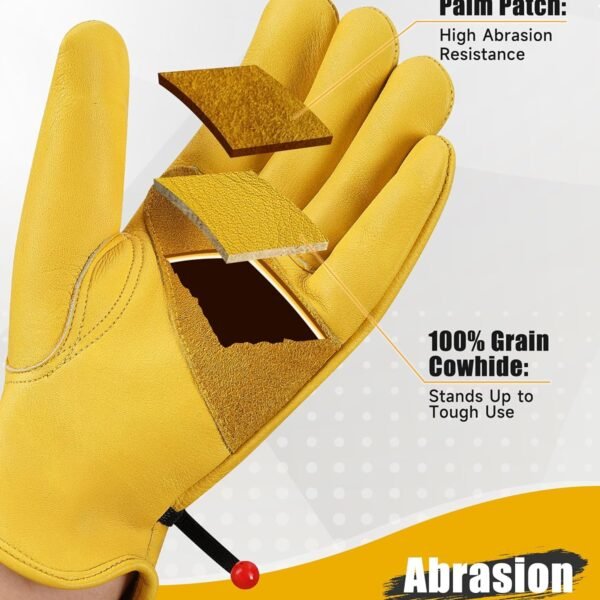 Alternative view of Cowhide Leather Gardening Work Gloves for Men 1/3/6/12 Pairs | Reinforced Durable Gloves, Puncture & Cut Resistant, Ideal for Construction, Chainsaw, Farm, Welding, Men & Women