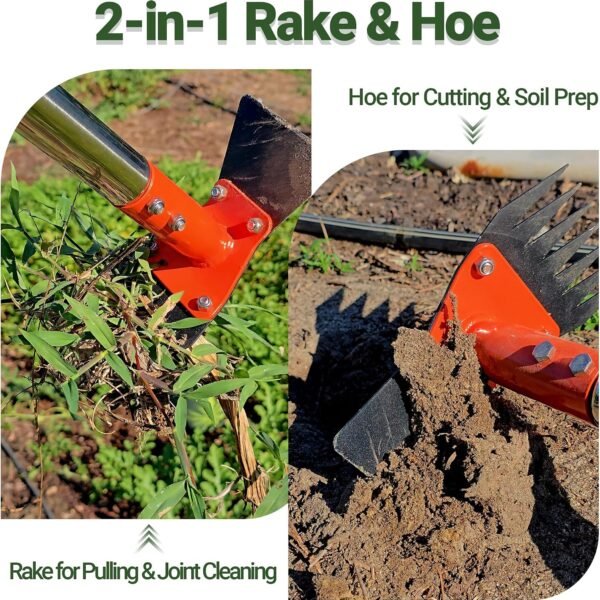 Alternative view of 2-in-1 Garden Hoe and Weed Puller Rake 60 Inch Spring Steel Head | Adjustable Long Handle Weeding Tool Heavy Duty Sand Texture Finish, Weed Remover for Garden, Yard, Lawn, Driveway